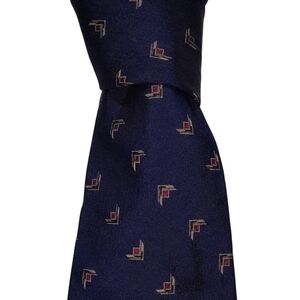 Vintage Polo Ralph Lauren Silk Necktie Mens Navy Blue Geometric Designer Tie EUC